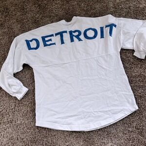 Spirit Jersey Detroit Long Sleeve Oversized T Shirt Top White Blue Size‎ S